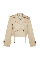 Beige Oversize Wide Cut Cotton Crop Trench Coat Twoss24tr00012