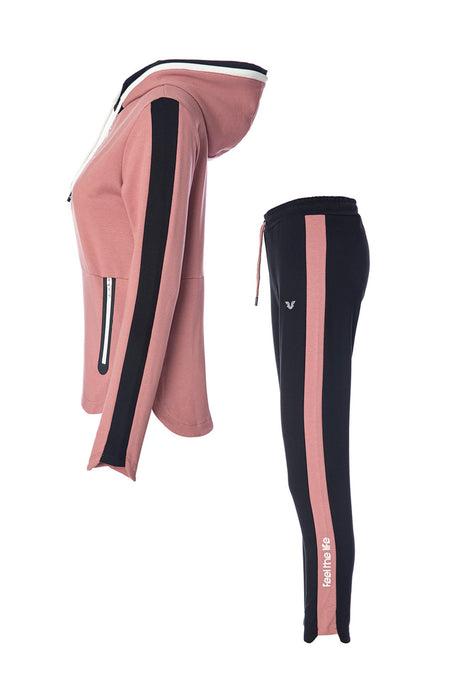 Women's Red Hooded Pocket Casual And Sports Tracksuit Bottom, Top Set 6186 Tycvoyeczn169536565128852