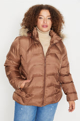 Brown Hooded Fur Detailed Coat Tbbaw23aw00007