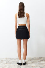 Black Belted Denim Skirt Twoss24et00122