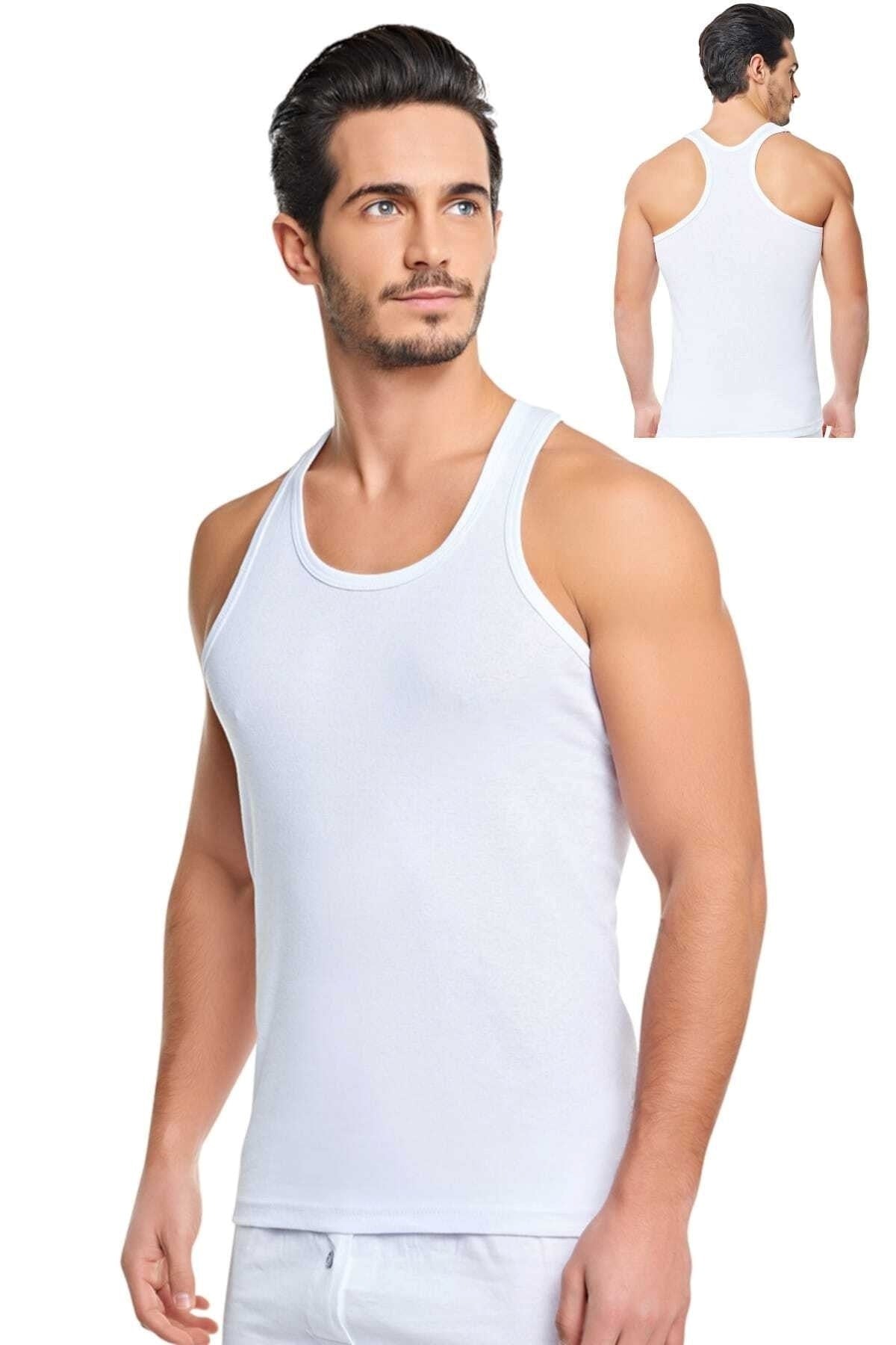 Men's White 6 Pack Cotton Ribana Rambo Tank Top Elf568seheryildizi58c6