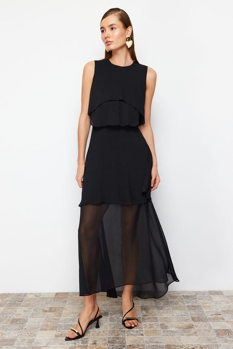 Black Chiffon Elegant Evening Dress Tprss24ae00057