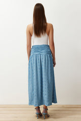 Blue Textured Maxi Woven Skirt Twoss24et00176