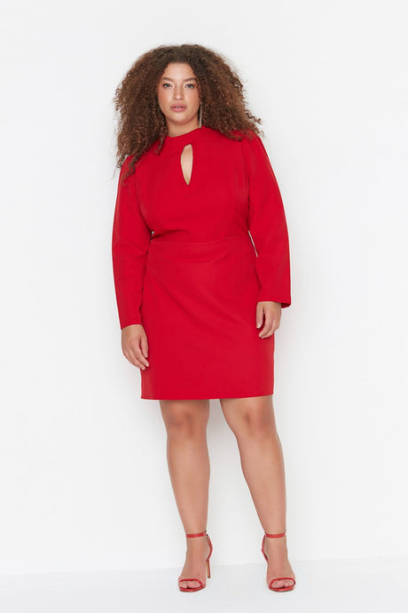 Red Flat Fitted Mini Woven Plus Size Dress Tbbaw23ah00040