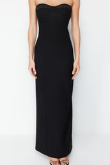 Black Glitter Stone Long Night Evening Dress Tprss24ae00012