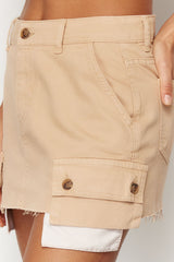 Beige Cargo Pocket Low Waist Mini Denim Skirt Twoss24et00076