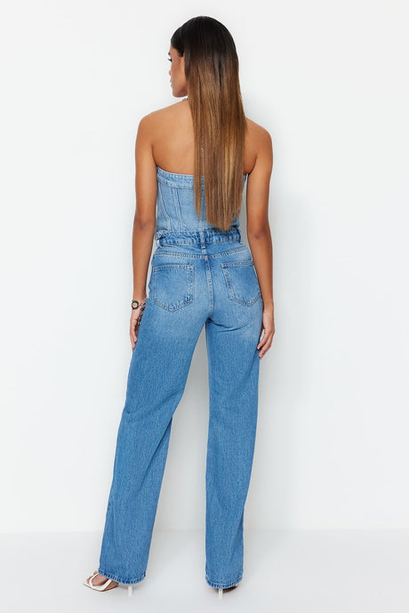 Blue High Waist Wide Leg Jeans Twoss23je00083