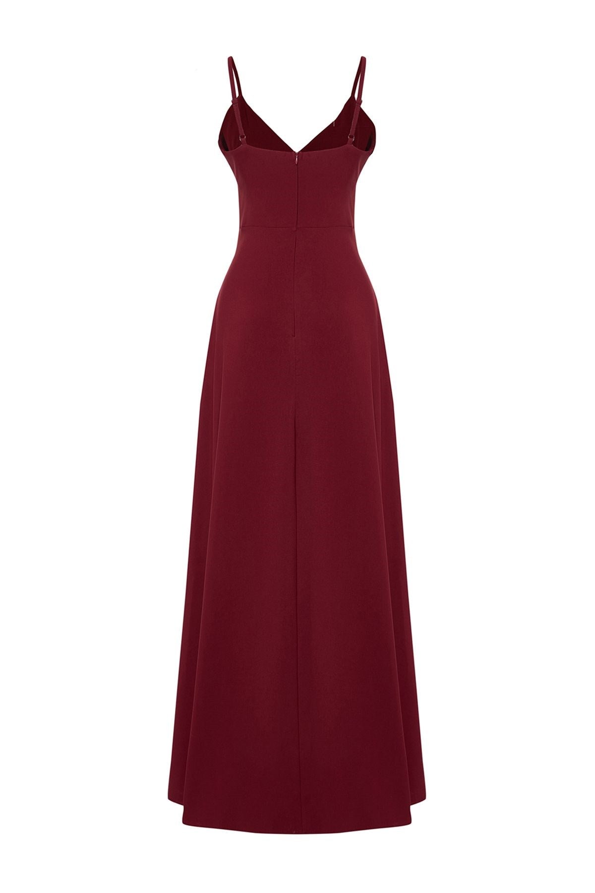 Burgundy Woven Long Elegant Evening Dress Tprss24ae00121