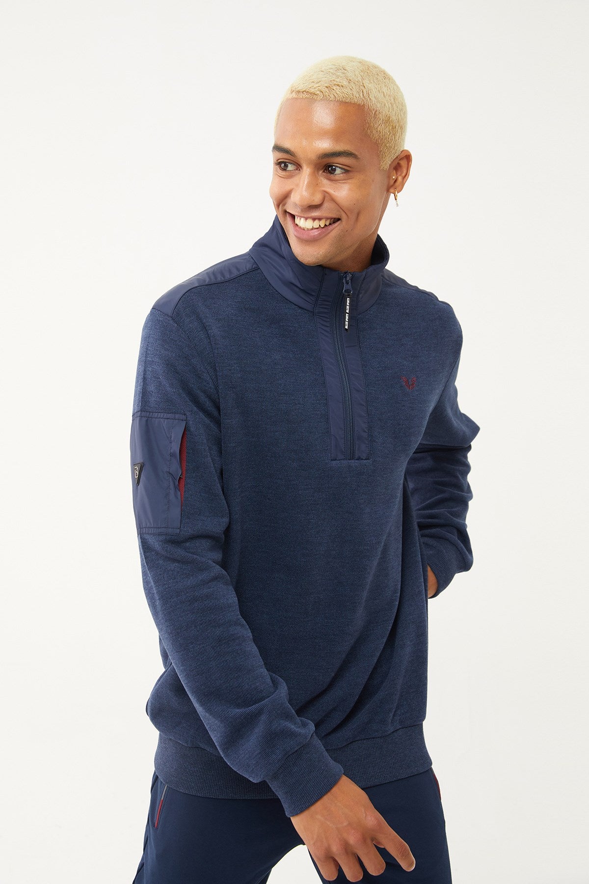 Men's Navy Blue Half Zipper Soft Textured Sweatshirt 1550 Tb23ml11w1550-1