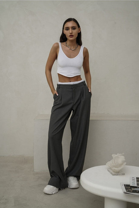 Poppy Boxer Detail Olive Green Palazzo Pants 2106