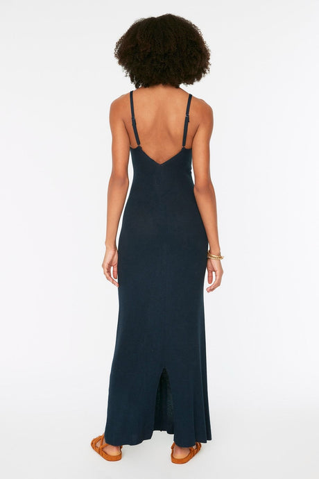 Navy Blue Maxi Knitwear Basic Dress Twoss20el1574