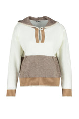 Ecru Soft Textured Boucle Hooded Knit Sweater Twoaw24kz00210