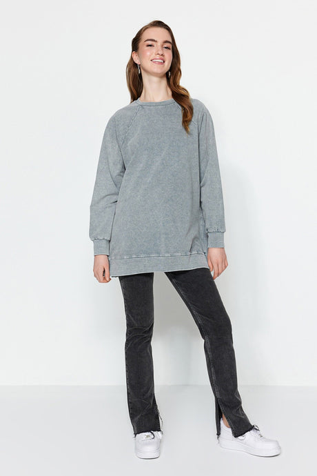 Grey Wash Knitted Sweatshirt Tctss23tw00062