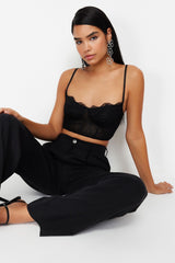 Black Crop Knitted Corset Detailed Bustier Tprss24bs00007