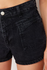 Black Stitching Detailed Denim Shorts & Bermuda Twoss24sr00074