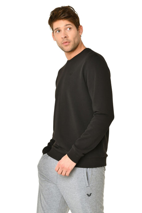 Men's Black Crew Neck Solid Color Casual And Sports Sweatshirt 8418 Tb21ml11w8418-1