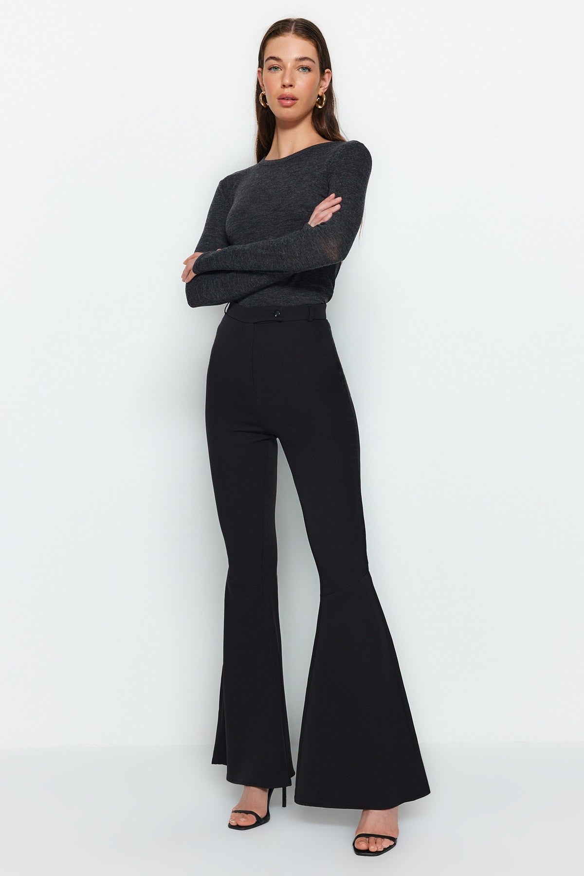 Black Flare Spanish Leg Woven Pants Twoaw24pl00038