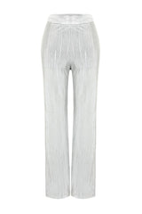 Silver Loose Leg Pleated Pants Tprss24pl00006