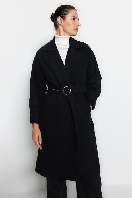 Stone Round Belt Long Woolen Cashmere Coat Twoaw20kb0029