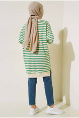 Two Strand Hijab Tunic Striped Sweatshirt Autumn546