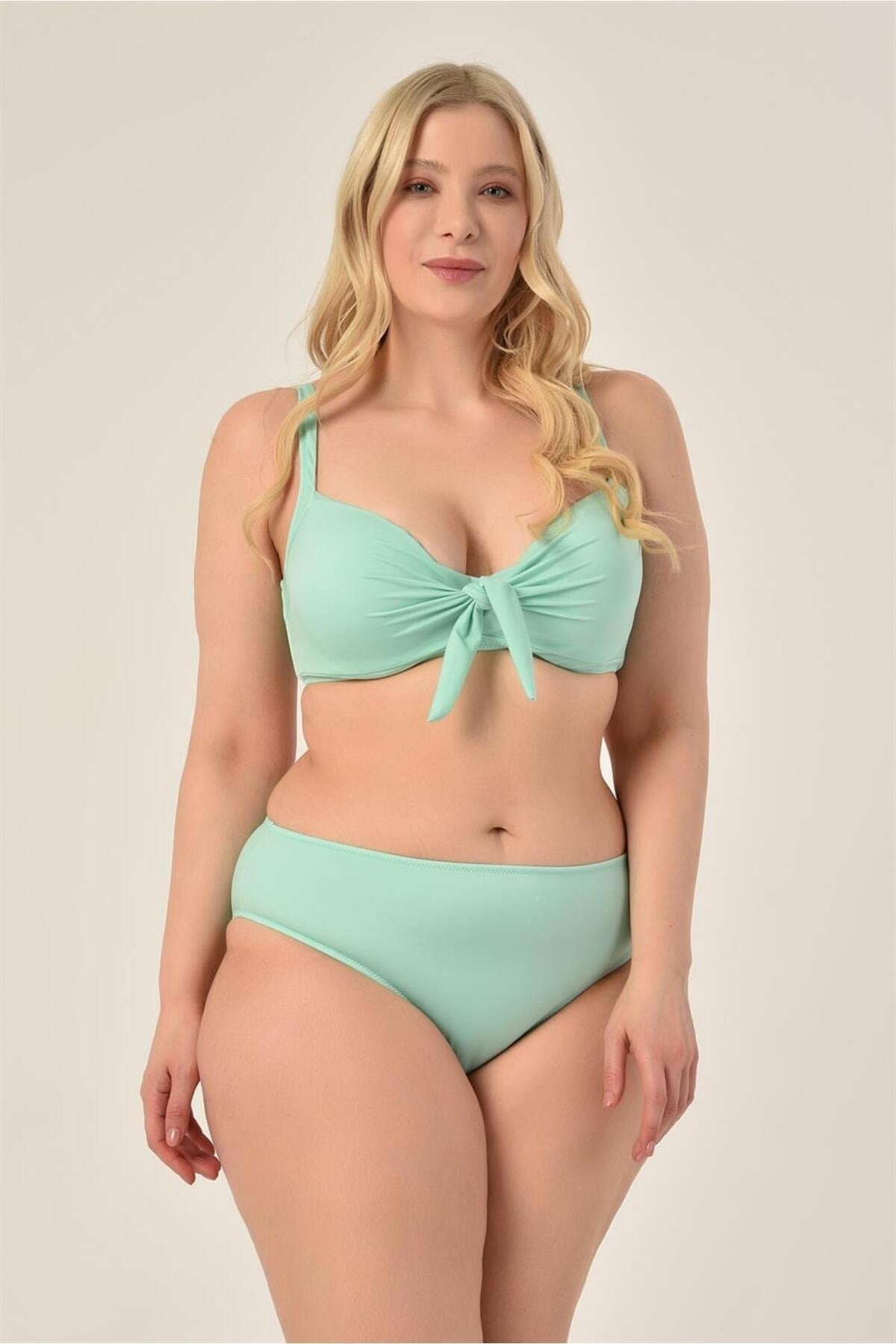 Women's Plus Size Mint Coated Bow Balen Bikini Set 20232007