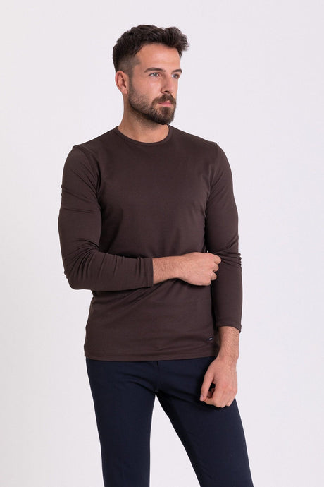 Flat Tile Color Slim Fit Long Sleeve Crew Neck Men's T-shirt 36671.21k