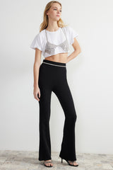 Black Woven Shiny Stone Pants Tprss24pl00002