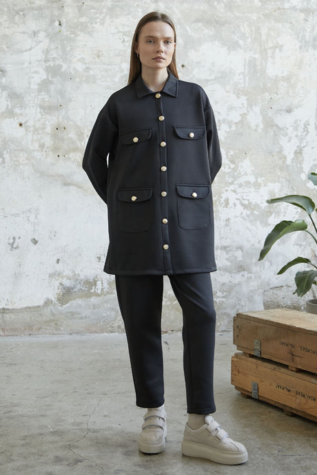 Scuba Suit With Button Pocket Detail Jacket - Navy Ms00an80222