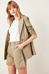 Khaki Belt Detailed Woven Shorts Twoss19ie0062 Twoss19ie0002