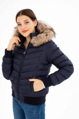 Women's Short Removable Fur Hooded Padded Water Repellent Inflatable Coat 8637 Gfx8637