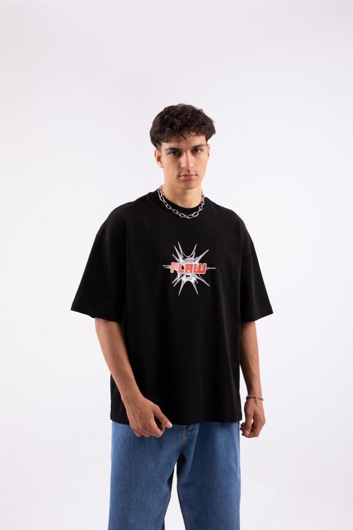 Flaw Atelier Spiky Flaw Printed White Oversize T-shirt Flaw-006-005-069