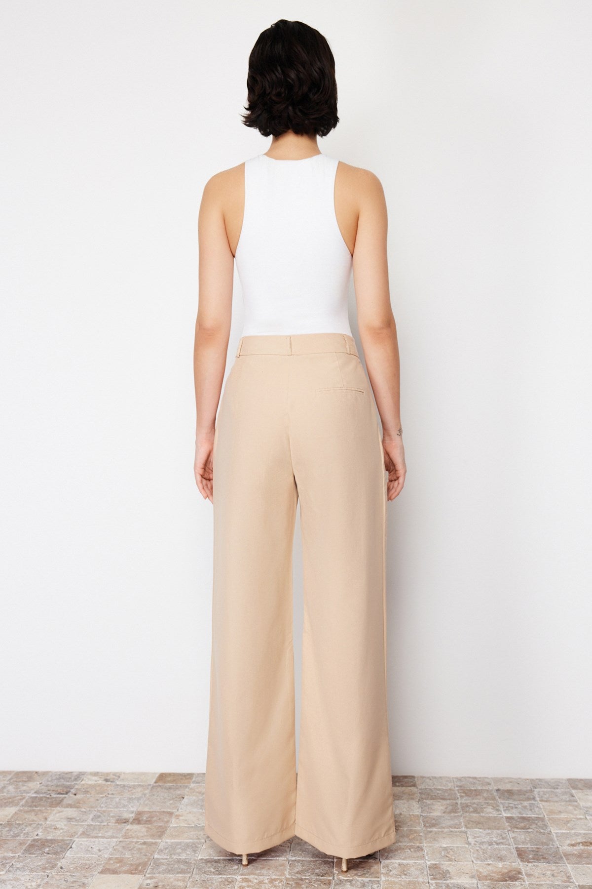 Beige Wide Leg/wide Leg Woven Pants Twoss24pl00061