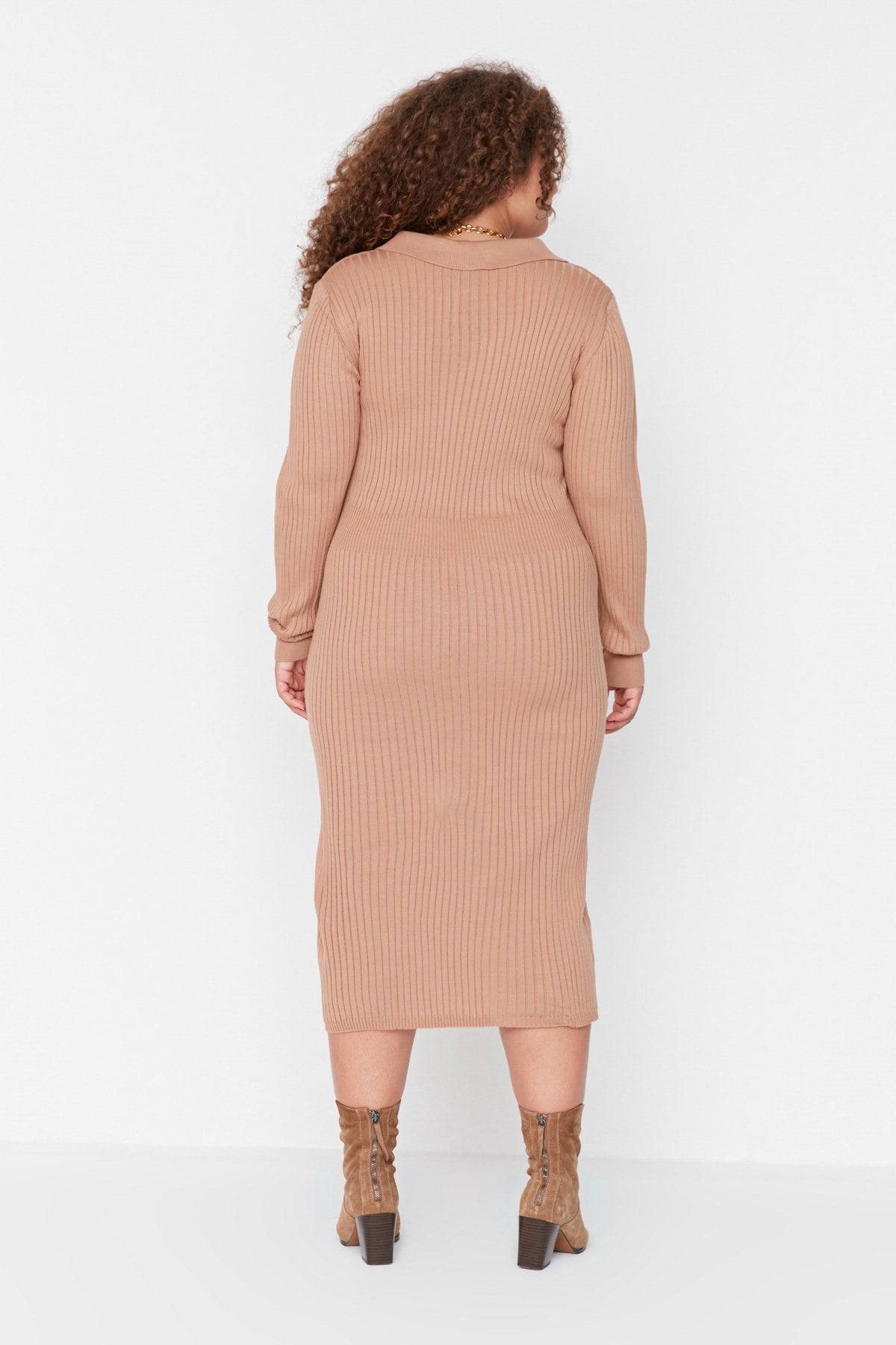 Dark Brown Polo Neck Knitwear Dress Tbbaw23ah00002