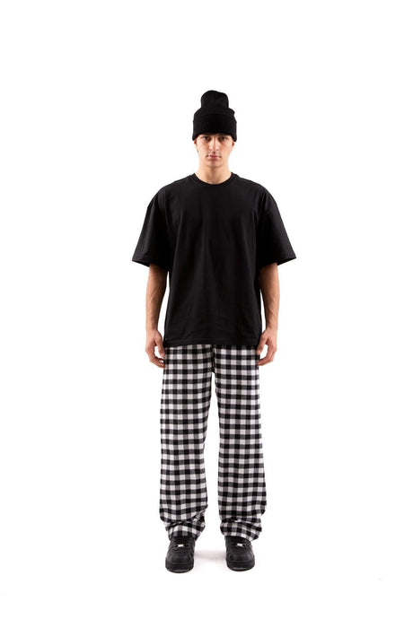 Plaid Pattern Waist Elastic Black Pajamas Flaw-211-004-002