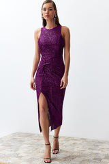 Black Body Sitting Knitted Glitter Sequin Elegant Evening Dress Tprss24el00030