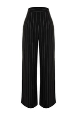 Grey Wide Leg/wide Leg Sim Detailed Woven Striped Pants Twoss23pl00223