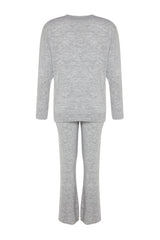 Grey Soft Textured Basic Knitwear Bottom-top Suit Twoaw24au00100