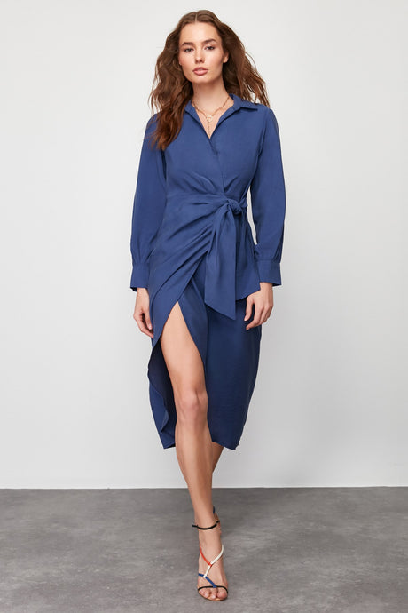 Indigo Double-breasted Midi Woven Dress Twoss24el00521