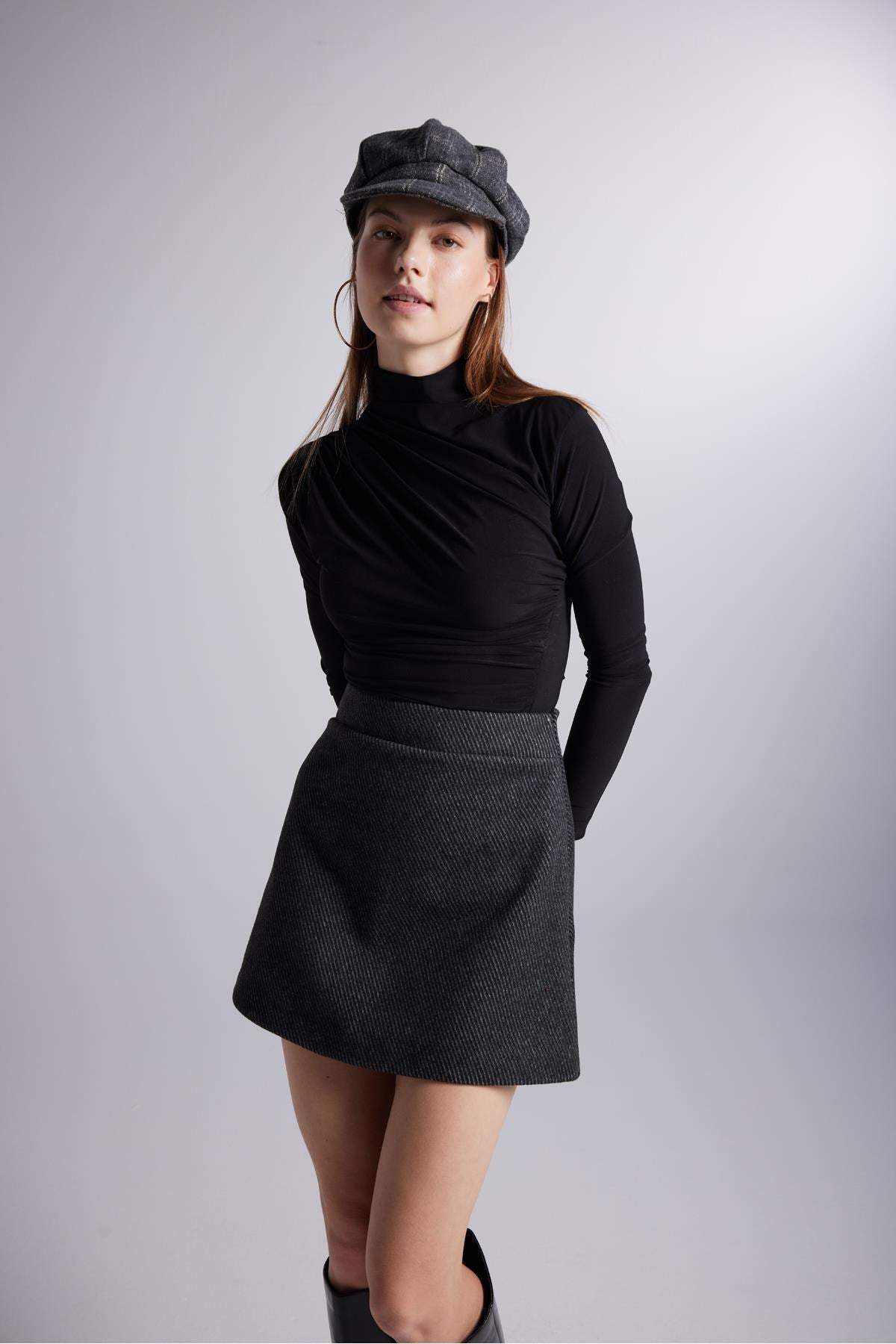 Bell Pattern A Cut Mini Cashmere Mira Skirt Grey Hlfw24-00042