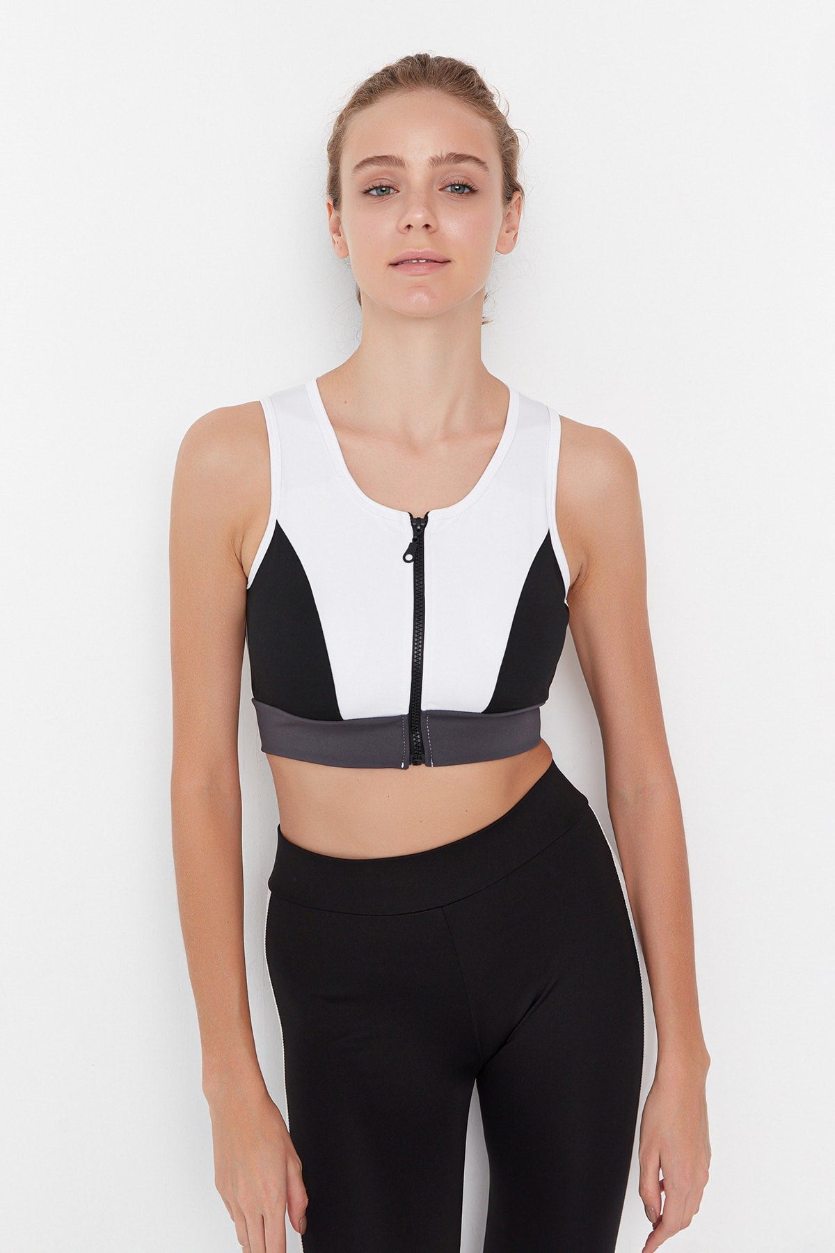 Navy Blue Color Block Supported/styling Zipper Sports Bra Twoaw21ss0005