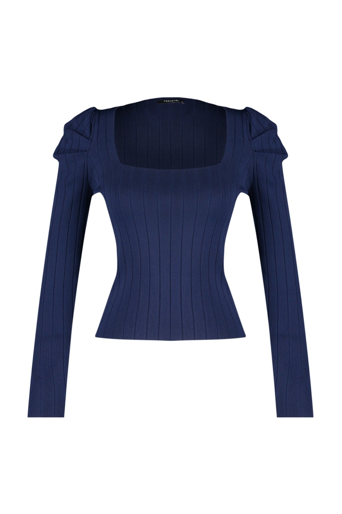 Navy Blue Ruffle Square Collar Knitwear Sweater Twoaw21kz0649