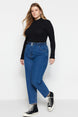 Black High Waist Elastic Waist Mom Jeans Tbbaw23je00002