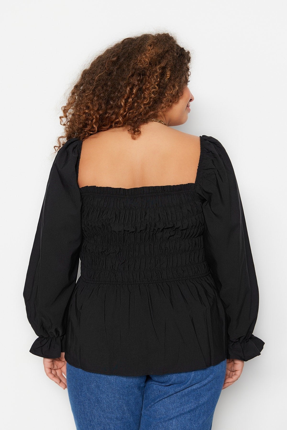 Black Gown Woven Plus Size Blouse Tbbss23af00035