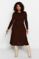 Brown Crew Neck Knitwear Dress Tbbaw24ah00021