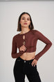 Crew Neck Long Sleeve Chest Detailed Crop Frank Blouse Black Hlfrankblouse