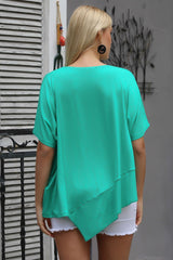 Orange Round Neck Bat Sleeve Knitted Asymmetric Blouse M10010200bl93150