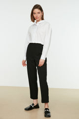 Black Waist Elastic Rib Detailed Straight Cut Woven Pants Tctss21pl0570