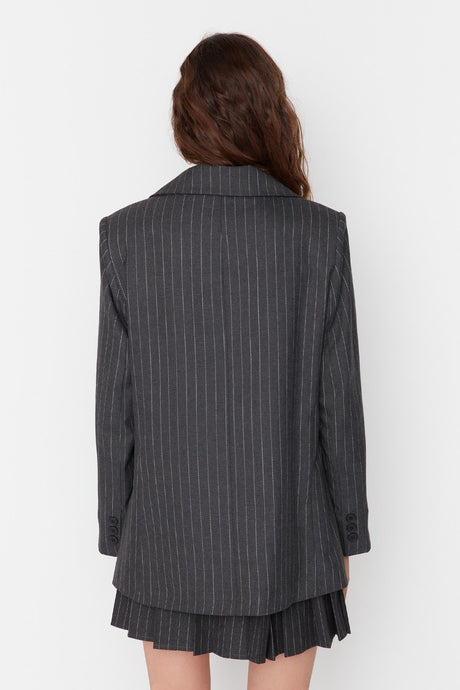 Black Regular Lined Woven Striped Blazer Jacket Twoaw23bc00135