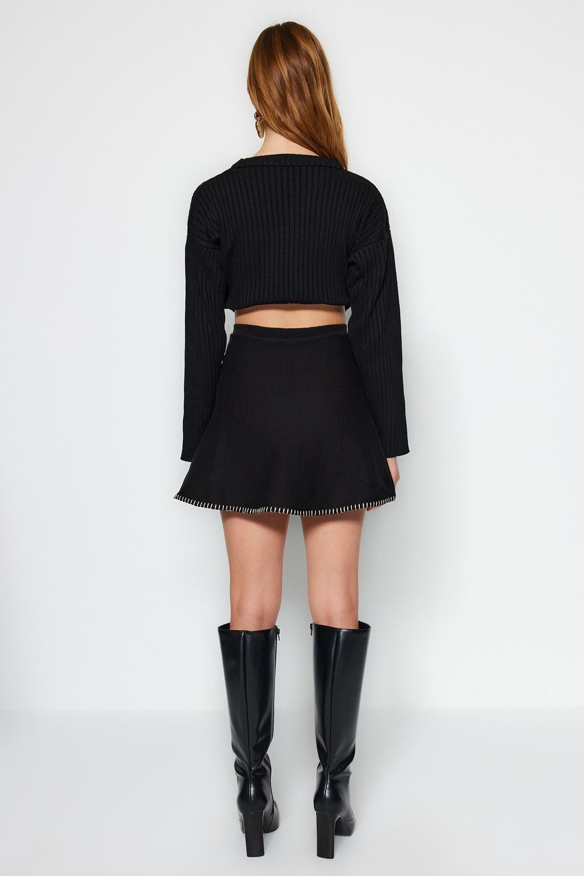 Black Mini Cotton Knitwear Skirt Twoaw24et00067