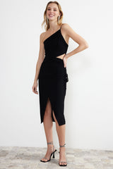 Black Tire Knitted Window/cut Out Detailed Dress Tprss24el00004